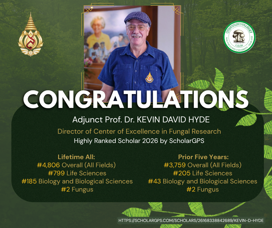 Congratulations from the Center of Excellence in Fungal Research, Mae Fah Luang University.