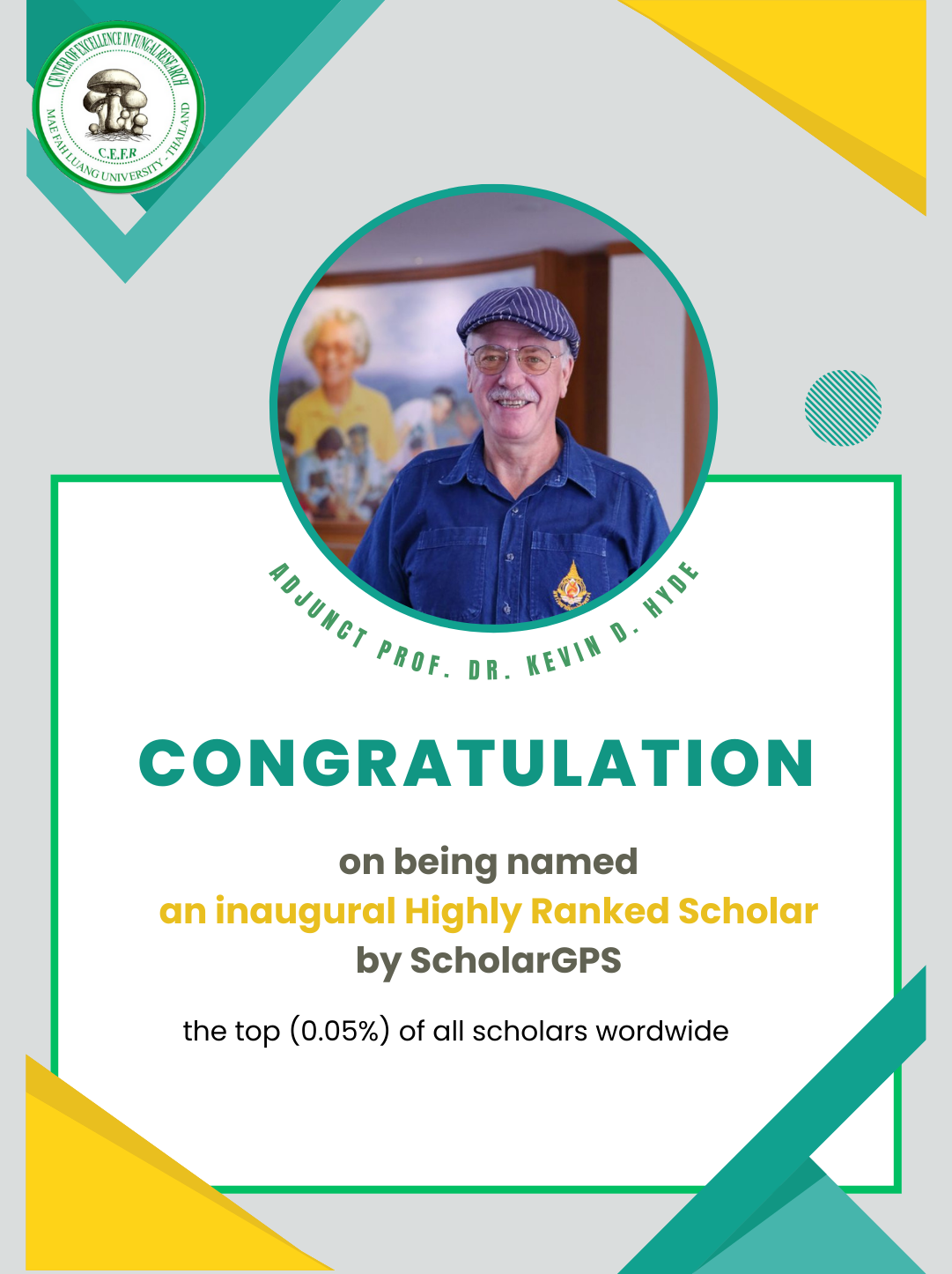 Congratulations to Adjunct Prof. Dr. Kevin David Hyde on being named an inaugural Highly Ranked Scholar